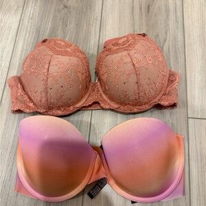 Victoria's Secret Lace and Ombre Bra Set - Pink and Orange